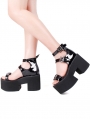 Black Gothic Punk PU Leather High Heel Platform Sandals