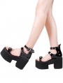 Black Gothic Punk PU Leather High Heel Platform Sandals