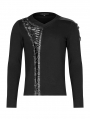Black Gothic V-Neck Long Sleeve Casual T-Shirt for Men