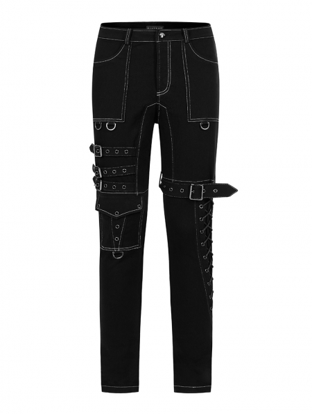 Black and White Gothic Punk Metal Straight Long Pants for Men ...