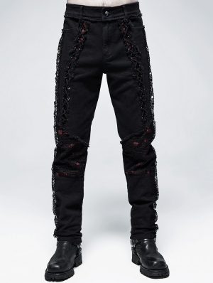 Black and Red Gothic Punk Decadent Long Pants for Men