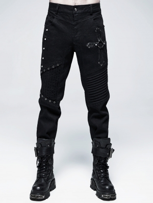 Black Gothic Punk Rivet Straight Long Pants for Men