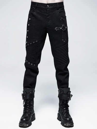Black Gothic Punk Rivet Straight Long Pants for Men