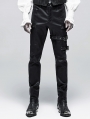 Black Gothic Punk Elastic PU Leather Long Pants for Men
