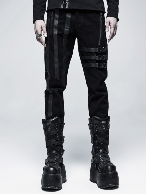 Black Gothic Punk Belt Daily Wear Long Pants for Men