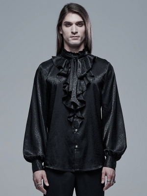 Black Retro Gothic Vampire Count Long Sleeve Shirt for Men