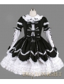 Black and White Long Sleeves Ribbon Bow Gothic Lolita Dress