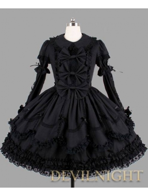 Black Long Sleeves Ribbon Bow Gothic Lolita Dress