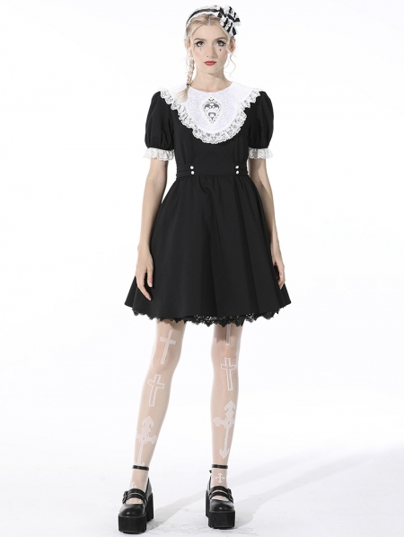 Black and White Gothic Alice in Wonderland Short Sleeve Dress ...
