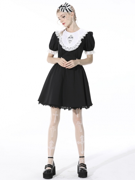 Black and White Gothic Alice in Wonderland Short Sleeve Dress ...