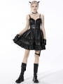 Black Gothic Rebel Locomotive Girl PU Leather Short Strap Dress