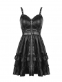 Black Gothic Rebel Locomotive Girl PU Leather Short Strap Dress