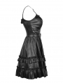 Black Gothic Rebel Locomotive Girl PU Leather Short Strap Dress