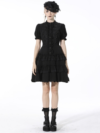 Black Gothic Daily Wear Layered Short Shirt Dress