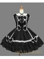 Black and White Lace Cap Sleeves Halter Sweet Bow Gothic Lolita Dress