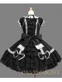 Black and White Lace Cap Sleeves Halter Sweet Bow Gothic Lolita Dress