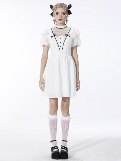 White Cute Gothic Soulless Princess Short Sleeve Dress