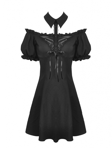 Black Gothic Off-the-Shoulder Daily Wear Short Dress - Devilnight.co.uk