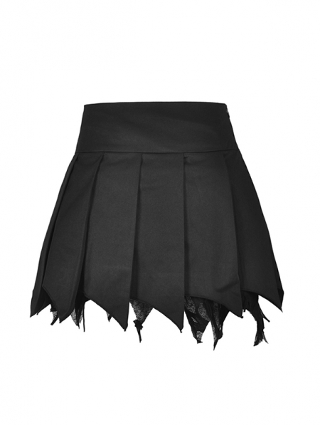 Black Gothic Punk Skull Irregular Pleated Mini Skirt - Devilnight.co.uk