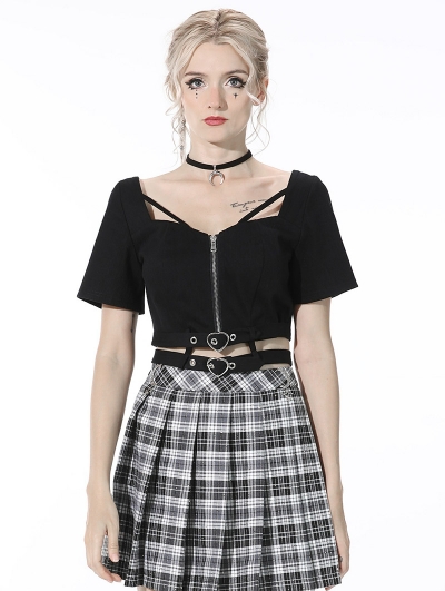 Black Gothic Grunge Daily Wear Short Top for Women