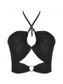 Black Sexy Gothic Summer Midriff-baring Halter Top for Women
