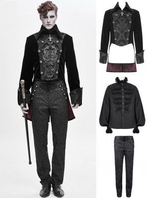 Black Velvet Retro Gothic Party Swallow Tail Party Suit for Men