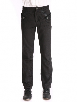 Black Vintage Gothic Jacquard Long Pants for Men