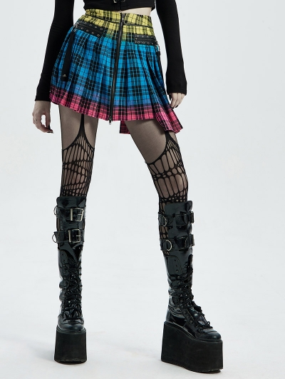 Gothic Grunge Punk Colorful Plaid Short Irregular Skirt