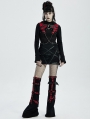 Black and Red Gothic Punk Chain Hooeded Short Coat for Women