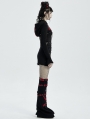 Black and Red Gothic Punk Chain Hooeded Short Coat for Women