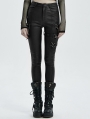 Black Gothic Punk PU Leather Long Pants for Women