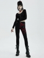 Black and Red Gothic Punk Denim Long Trousers for Women