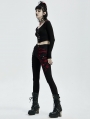 Black and Red Gothic Punk Denim Long Trousers for Women