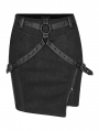 Black Gothic Punk PU Leather Irregular Mini Sexy Skirt for Women