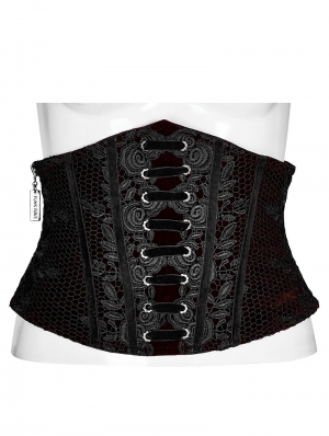 Red and Black Gothic Rose Lace Velvet Corset Waistband for Women