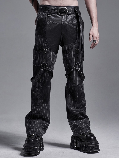 Gothic Punk Striped Loose Straight Pants for Men