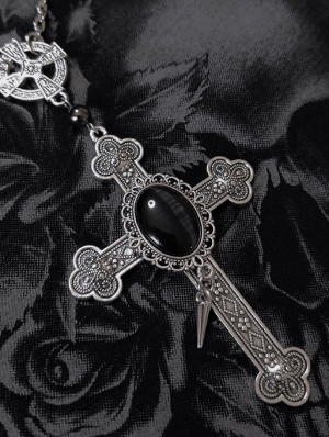 Black Gothic Retro Metal Cross Pendant Necklace