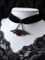 Black Vintage Gothic Velvet Rose Bat Pendant Choker