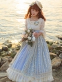 Sally Garden Blue Embroidery Fish Bone High Waist Sweet Lolita Skirt