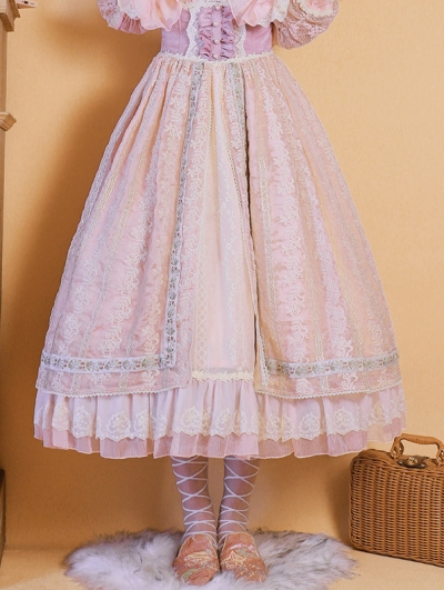 Sally Garden Pink Embroidery Fish Bone High Waist Sweet Lolita Skirt