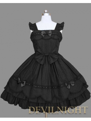 Black Cap Sleeves Sweet Gothic Lolita Dress