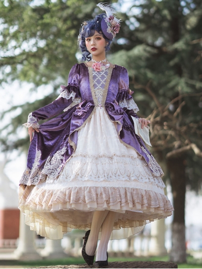 Rock and Roll Purple Velvet Long Sleeve Tea Party Classic Lolita OP Dress