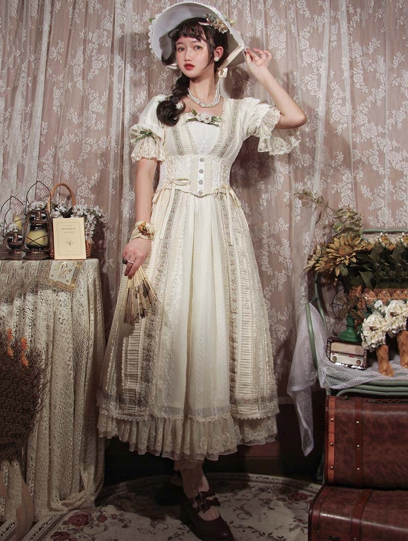 Sally Garden White Lotus Sleeve Empire Waist Classic Lolita OP Dress