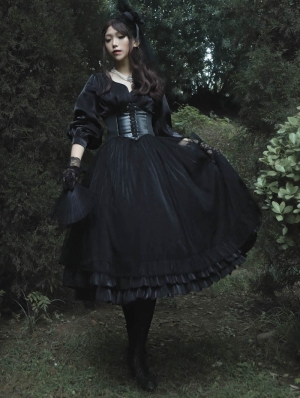 Neverland Miss Imperial Capital of Five Sisters Black Long Sleeve Gothic Lolita OP Dress