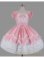 Pink and White Short Sleeves Lace Bow Sweet Lolita Dress