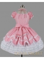 Pink and White Short Sleeves Lace Bow Sweet Lolita Dress