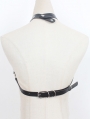 Black Gothic Punk PU Leather Body Harness with Layered Chain