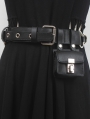 Black Gothic Punk PU Leather Metal Ring Belt with Mini Square Bag