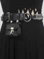 Black Gothic Punk PU Leather Metal Ring Belt with Mini Square Bag