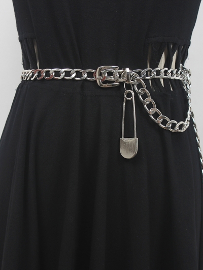Steampunk Metal Chain Belt with Decorative Pin